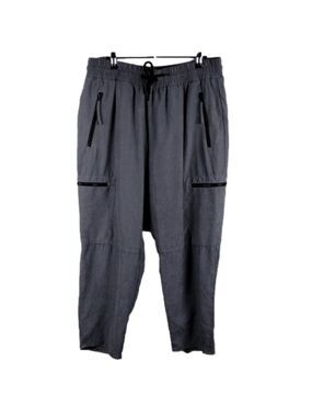Gabrielle Union Gray Elastic Waistband High Rise Pull On Jogger Cargo Ankle Pant